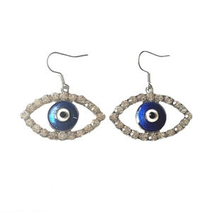 Rhinestone Earrings Evil Eye Silver New Protection